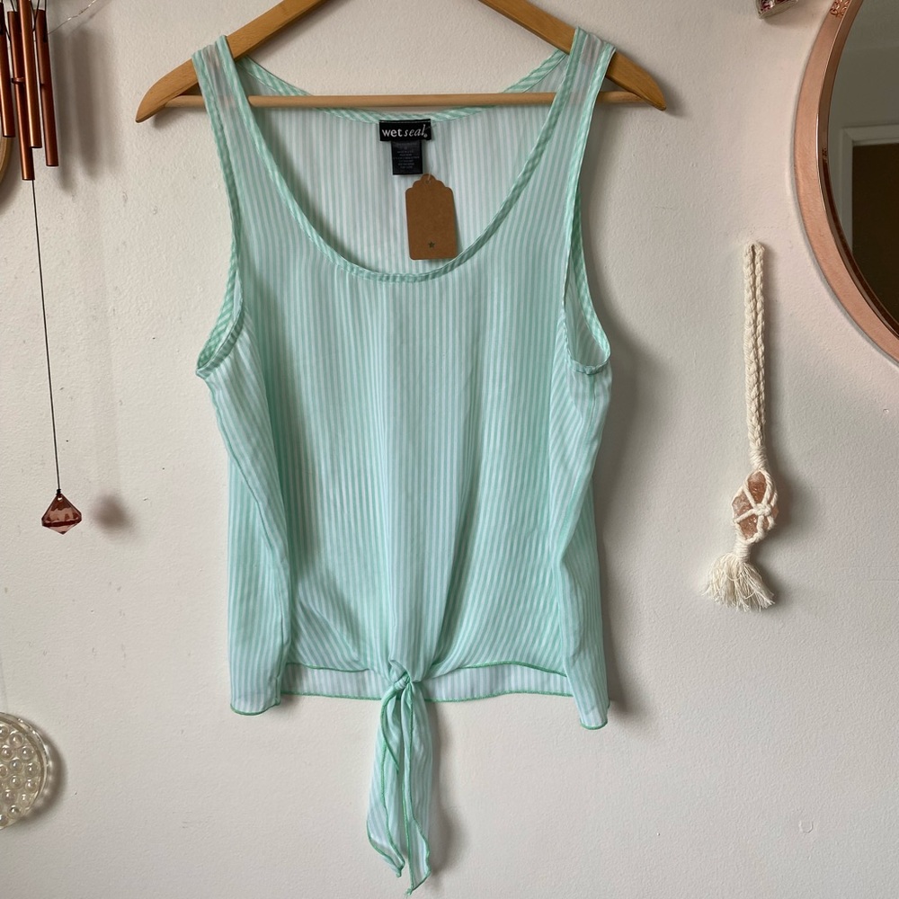 Semisheer minty striped tank